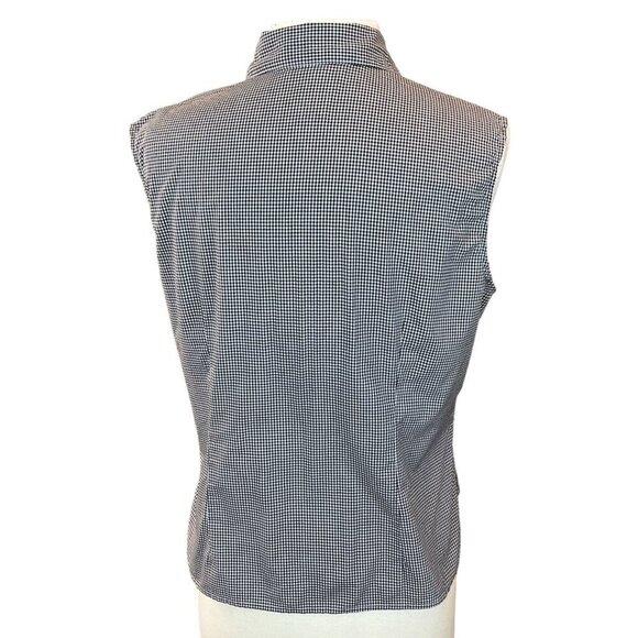 Evan-Picone Navy Gingham Sleeveless Button-Up Blouse Point Collar Size 14 - Picture 5 of 8